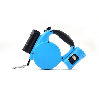 3-in-1 Retractable Dog Leash - LED Flashlight and Waste Bag Dispenser -  Various Colours