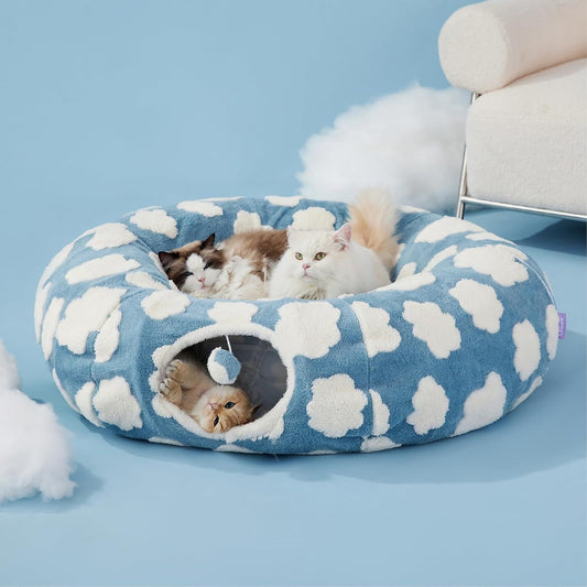 2-in-1 Cat Tunnel Bed - Blue 80cm