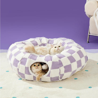 2-in-1 Cat Tunnel Bed - Purple 80cm