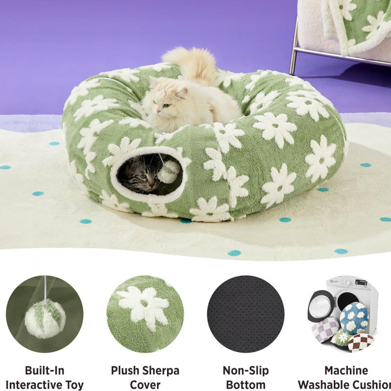2-in-1 Cat Tunnel Bed - Purple 80cm