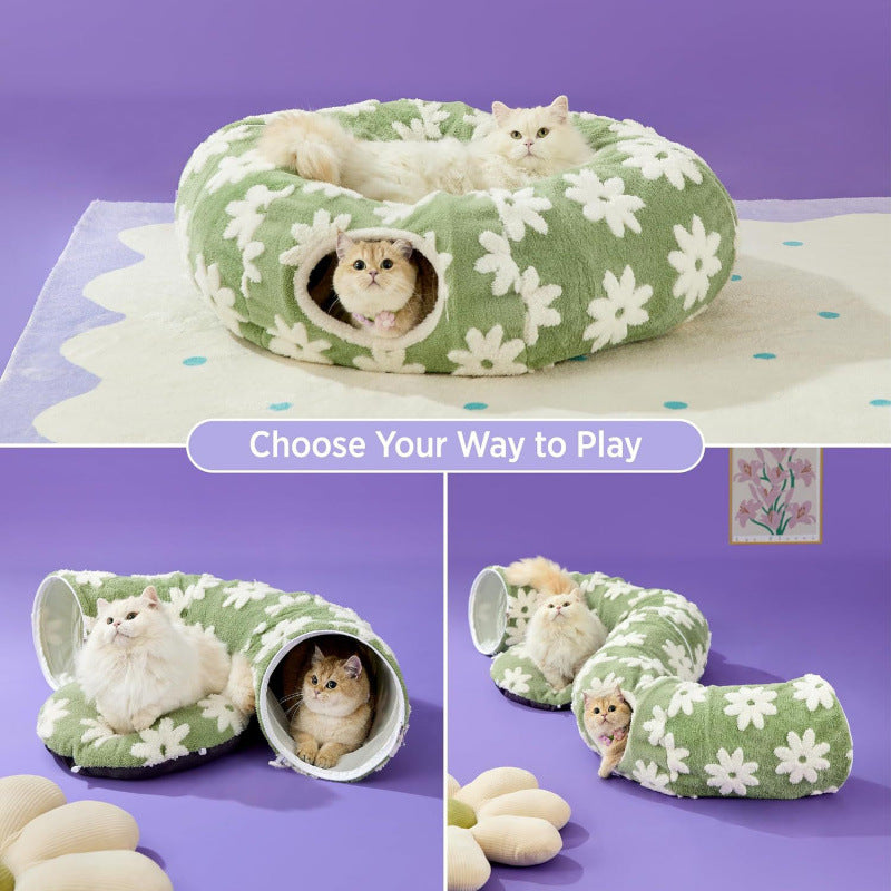 2-in-1 Cat Tunnel Bed - Purple 80cm