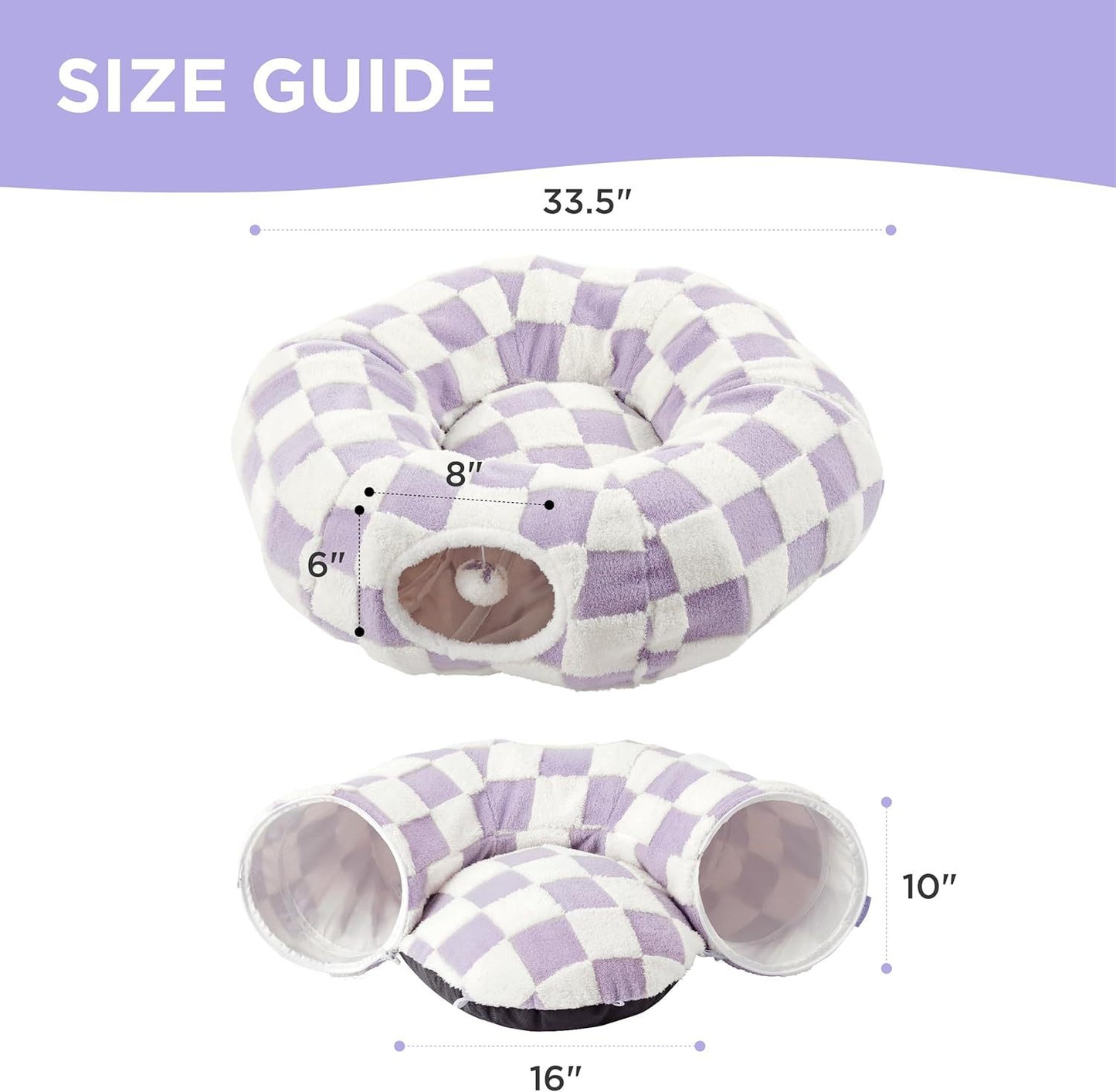 2-in-1 Cat Tunnel Bed - Purple 80cm