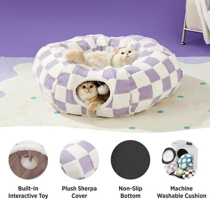 2-in-1 Cat Tunnel Bed - Purple 80cm
