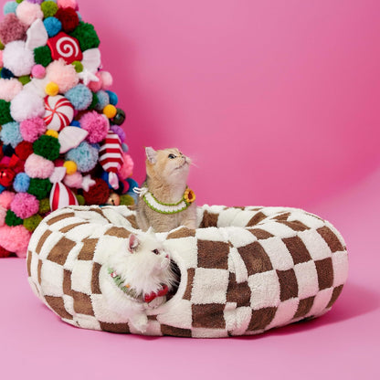 2-in-1 Cat Tunnel Bed Coffee Brown 80cm