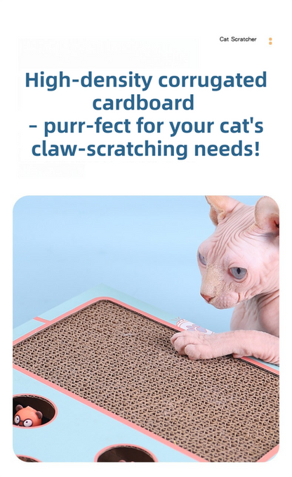 3-in-1 Whack-A-Mole Cat Toy & Scratching Lounge - Spring Swivel Toy, Interactive Puzzle Box and Multi-Functional Cat Scratcher