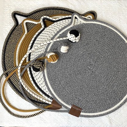 Pink Durable Cat Scratching Mat with Attached Toy Ball - Washable and Multi-Functional, Ideal for Cats' Scratching and Sleeping - 50cm Diameter
