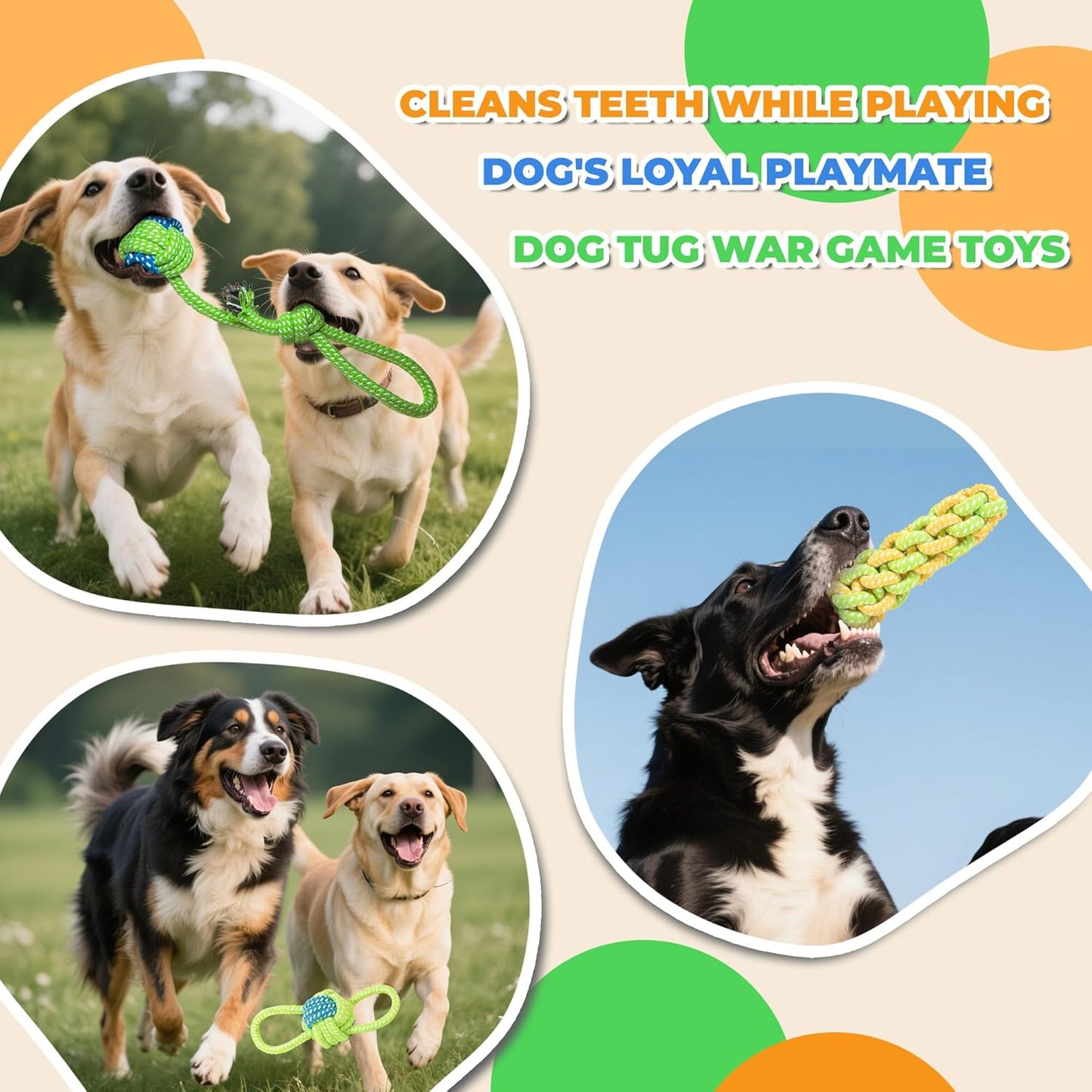 7-Piece Yellow and pink Durable Cotton Rope Dog Toy Set - Washable Knotted Ball & Tug Toys for Aggressive Chewers, Interactive Teeth Cleaning Pet Toy for Small to Medium Dogs & Cats