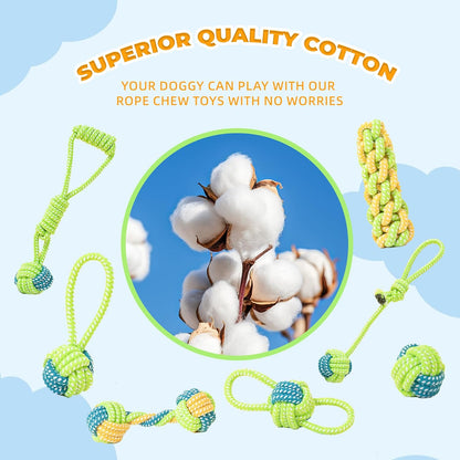 7-Piece Yellow and pink Durable Cotton Rope Dog Toy Set - Washable Knotted Ball & Tug Toys for Aggressive Chewers, Interactive Teeth Cleaning Pet Toy for Small to Medium Dogs & Cats