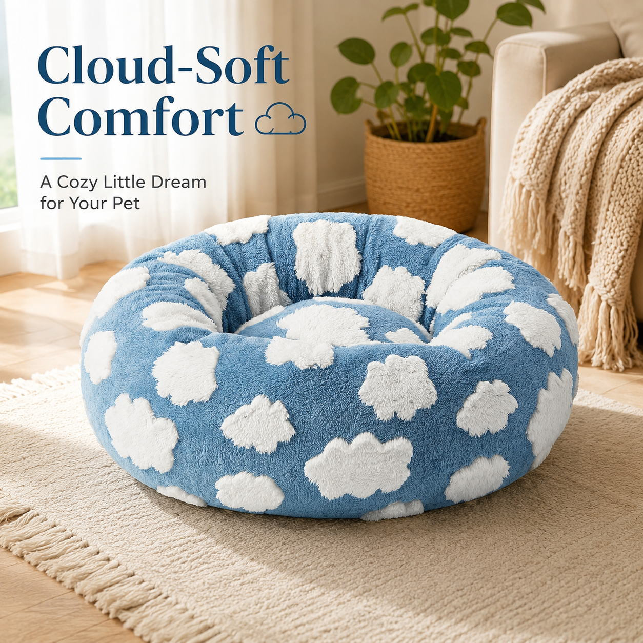 Dog Bed Donut - Blue Cloud