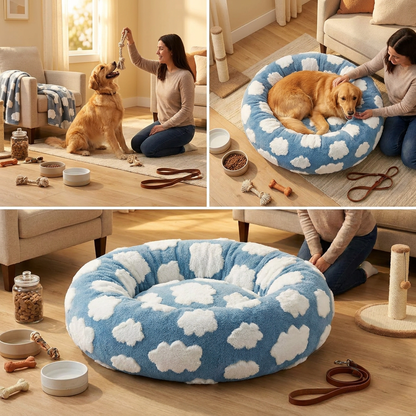 Dog Bed Donut - Blue Cloud