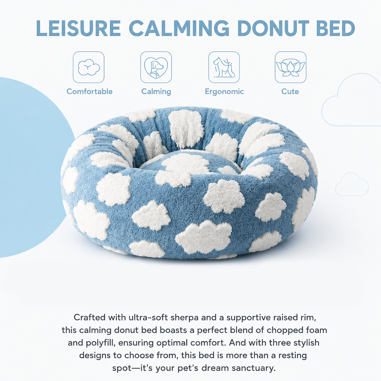 Dog Bed Donut - Blue Cloud