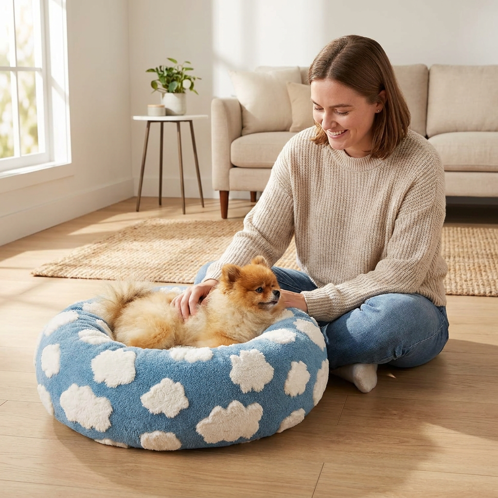 Dog Bed Donut - Blue Cloud