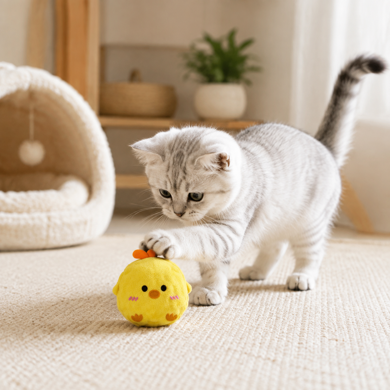 2-Piece Yellow Chick Squeaky Ball Dog Toy Set with TPR Thorn Ball Inside - Soft Plush Pet Chew Toys for Dogs & Cats