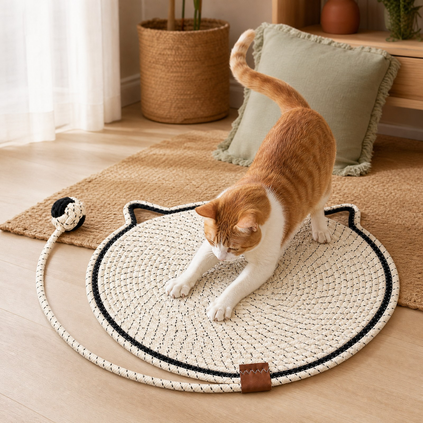 Cat Scratching Mat with Attached Toy Ball - Various Colours