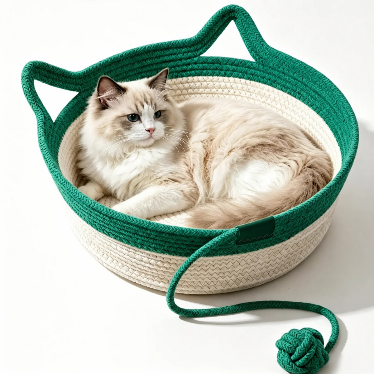 Cat Basket Hand-Woven Cat Bed - Green - Size L