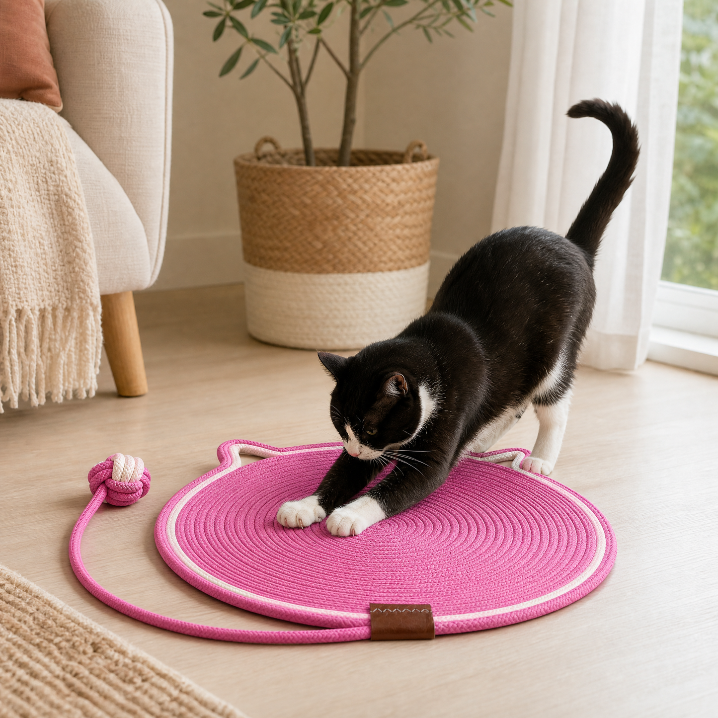 Cat Scratching Mat with Attached Toy Ball - Various Colours