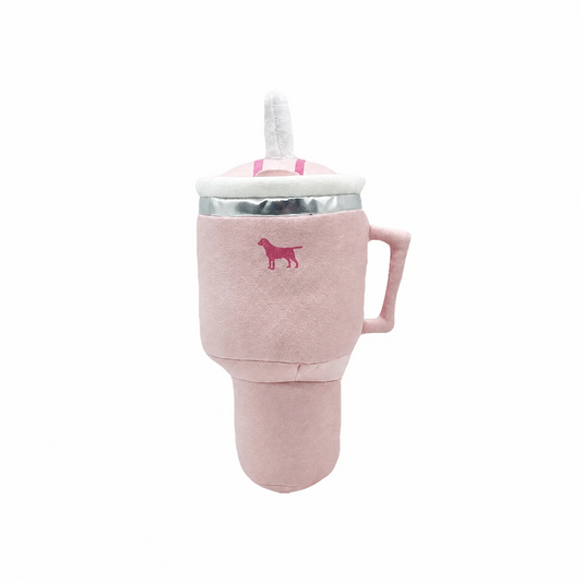Pink Plush Travel Mug Squeaky Dog Toy - 31cm